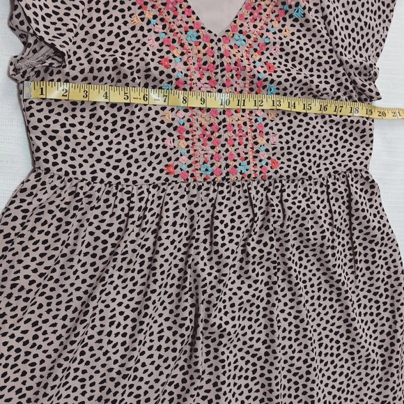 Savanna Jane Leopard Tiered Ruffle Embroidered Babydoll Dress Size M - Picture 9 of 12